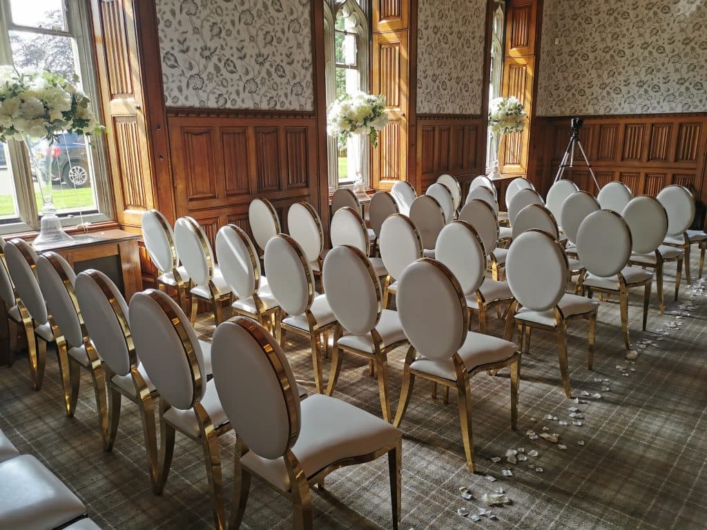 Elegant wedding ceremony seating with chairs